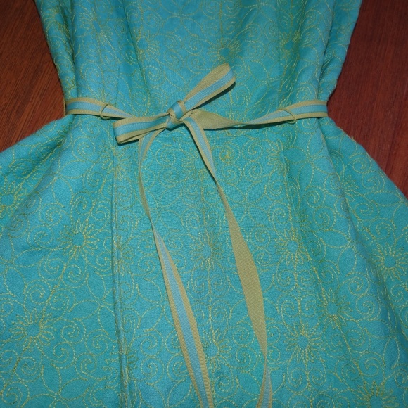 Light blue and lime green flowered spring dress - Picture 4 of 8
